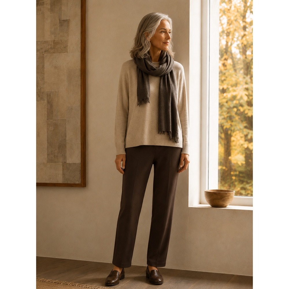 Eileen Fisher Pull On Ponte Brown Rayon Knit Pants 2X NWT Straight Leg Stretch